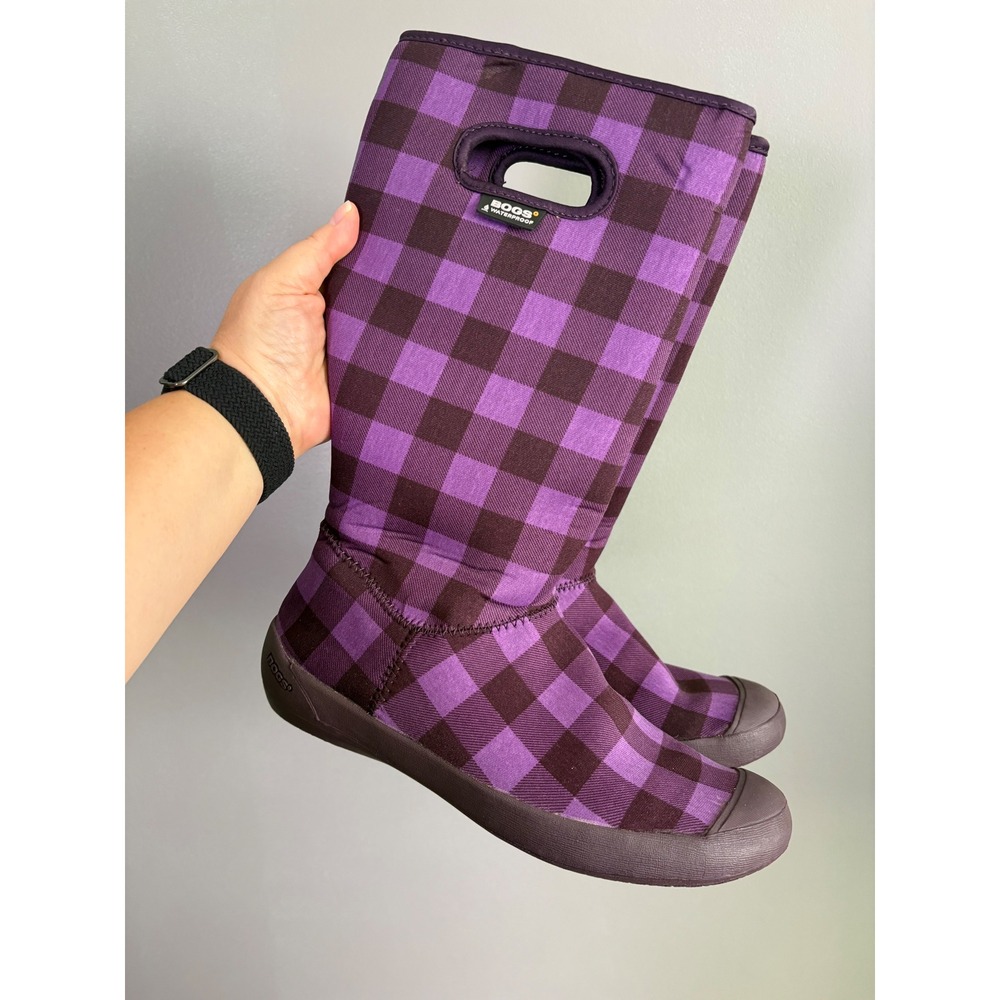 Bogs Summit Insulated Buffalo Plaid Boots Women 8 Purple Waterproof Winter Snow